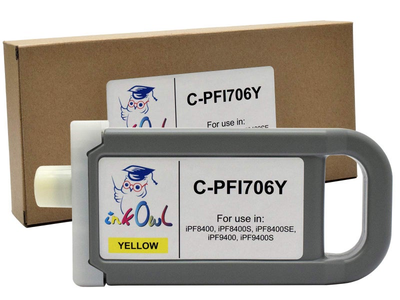 InkOwl Compatible Ink Cartridge Replacement for Canon PFI-706Y (700ml, Yellow) for iPF8400, iPF8400S, iPF8400SE, iPF9400, iPF9400S Printers - Image 1